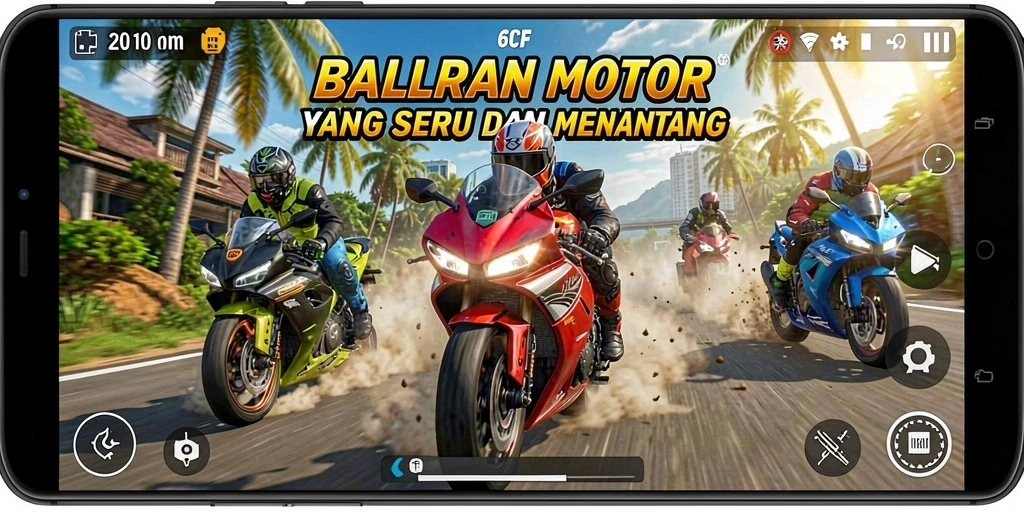 Tampilan gameplay seru dalam balapan motor di 6CF.