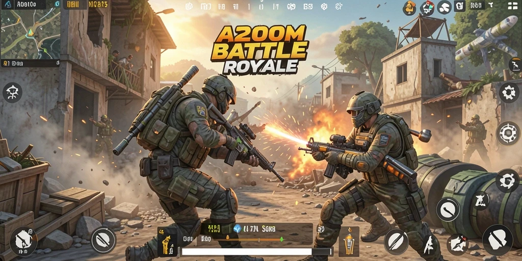 Screenshot A200M menampilkan aksi mendebarkan di medan perang Battle Royale.