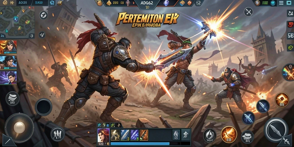 Tangkapan layar utama ADG62 menampilkan aksi intens dalam arena MOBA.