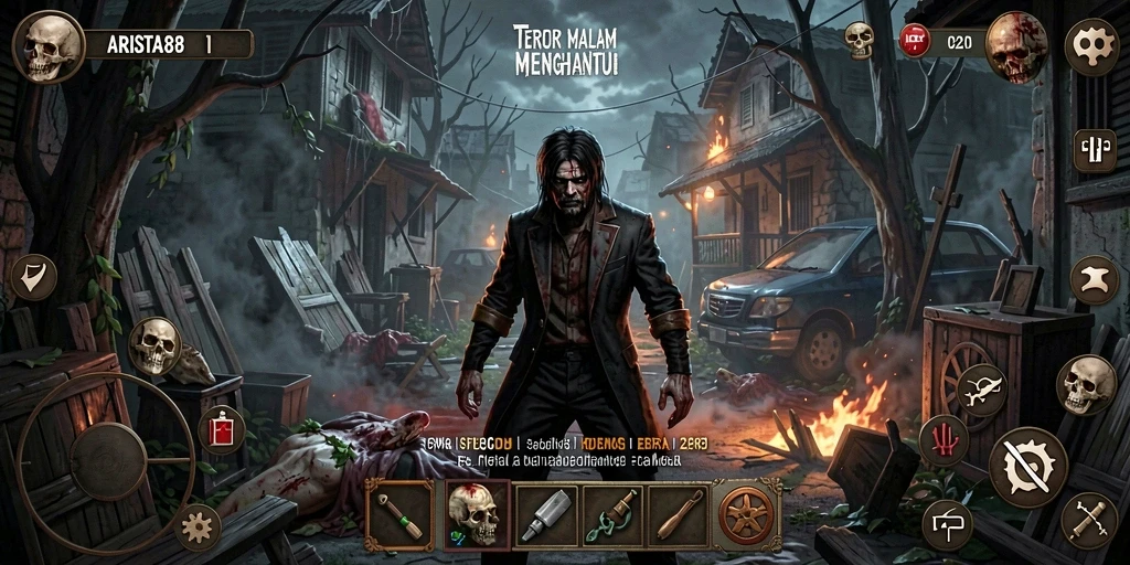 Tangkapan layar gameplay <strong>ARISTA88</strong> yang menunjukkan momen menegangkan saat menjelajahi lingkungan yang mengerikan.