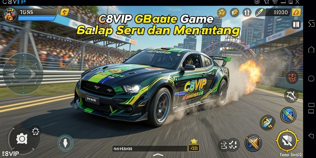 Screenshot gameplay C8VIP menampilkan momen balap yang mendebarkan dan intens.