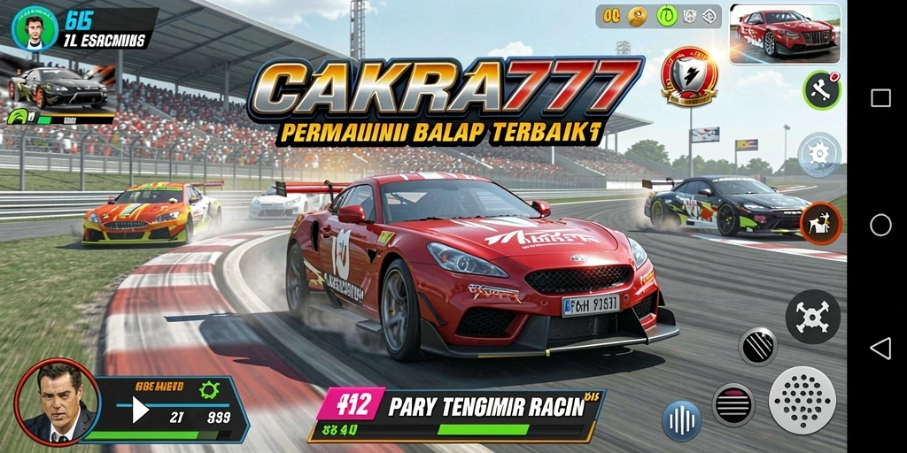 Screenshot utama CAKRA777 menampilkan aksi balapan yang intens dan mendebarkan.