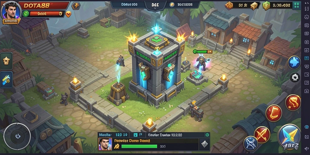 Tampilan gameplay DOTA88 yang mendebarkan dengan menara yang menyerang musuh.