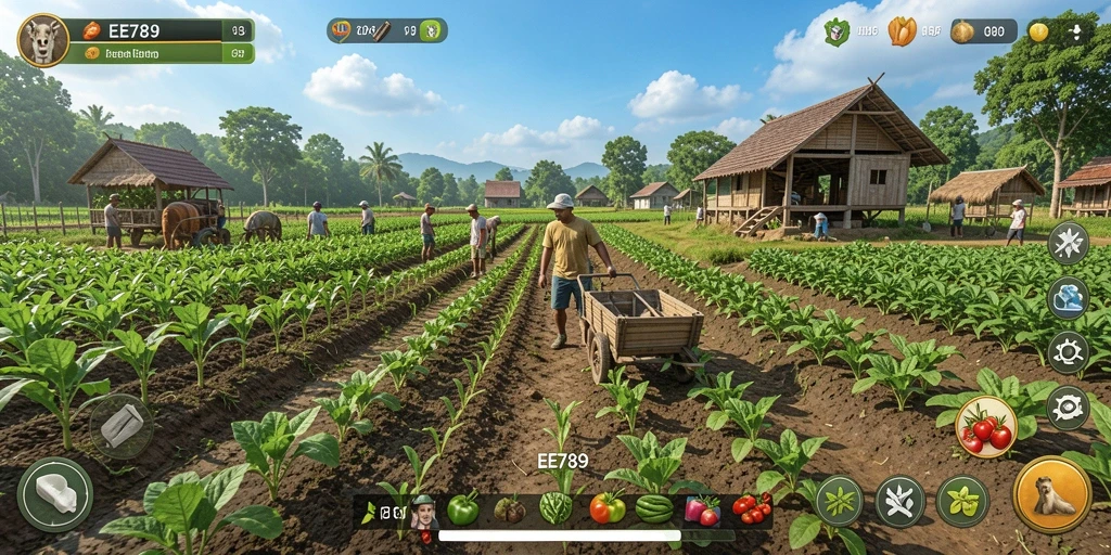 Screenshot gameplay EE789 menunjukkan petualangan pertanian yang seru.
