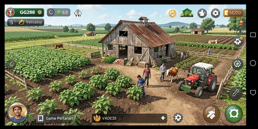 Tangkapan layar dari gameplay GG288 yang menampilkan suasana pertanian.