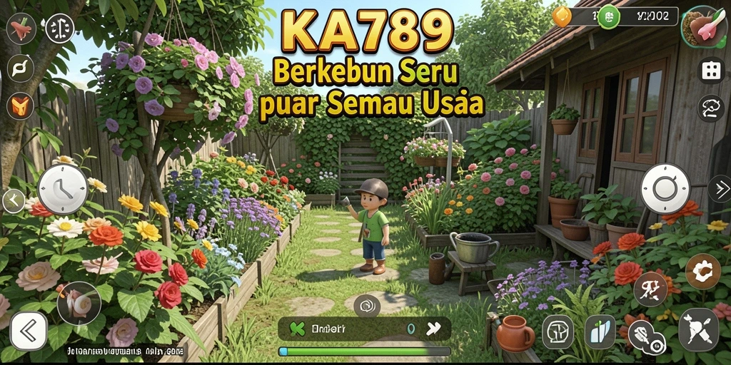 Screenshot gameplay KA789 yang menampilkan kebun yang asri dan penuh warna.