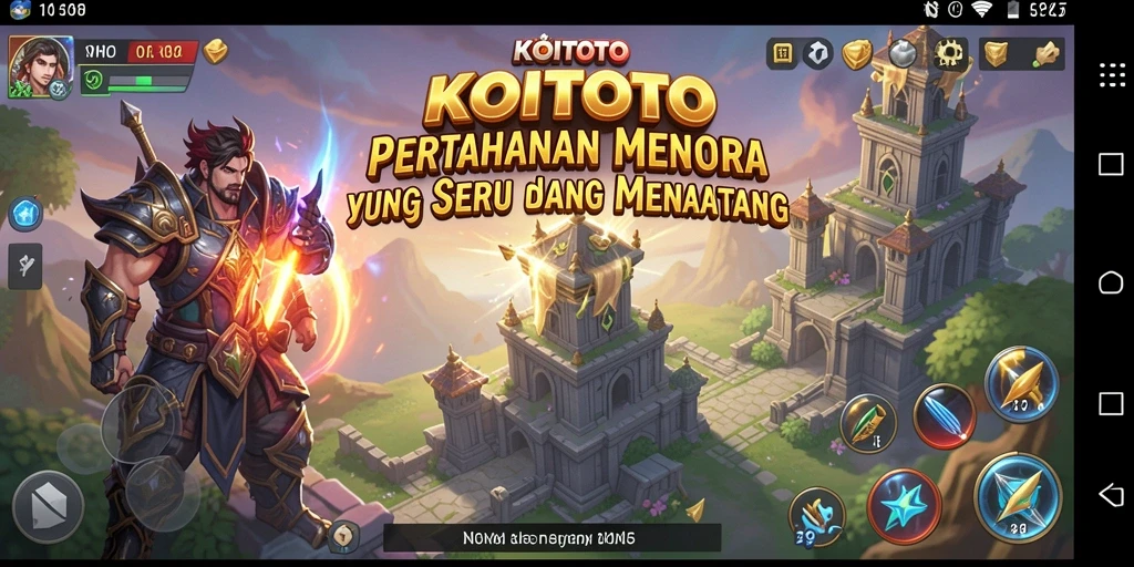 Tangkapan layar KOITOTO menampilkan aksi menara pertahanan yang mendebarkan.