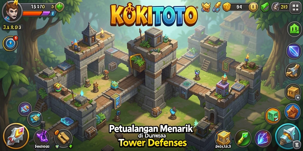 Tampilan gameplay KOKITOTO dengan menara dan strategi pertahanan yang epik.