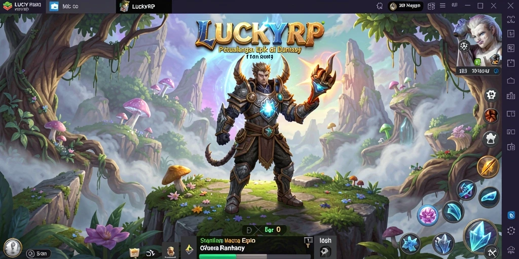 Screenshot gameplay LUCKYRP menunjukkan pertempuran seru di dunia fantasi.