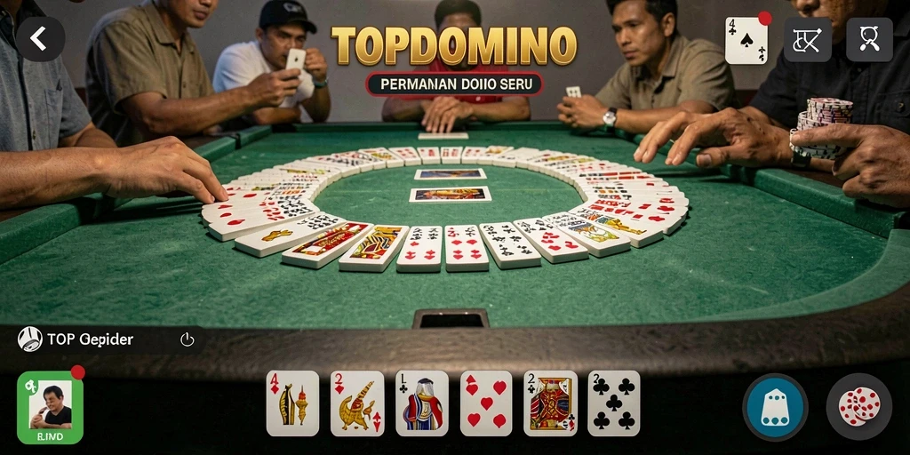 Tangkapan layar utama <strong>TOPDOMINO</strong> menampilkan gameplay seru dalam pertandingan domino.