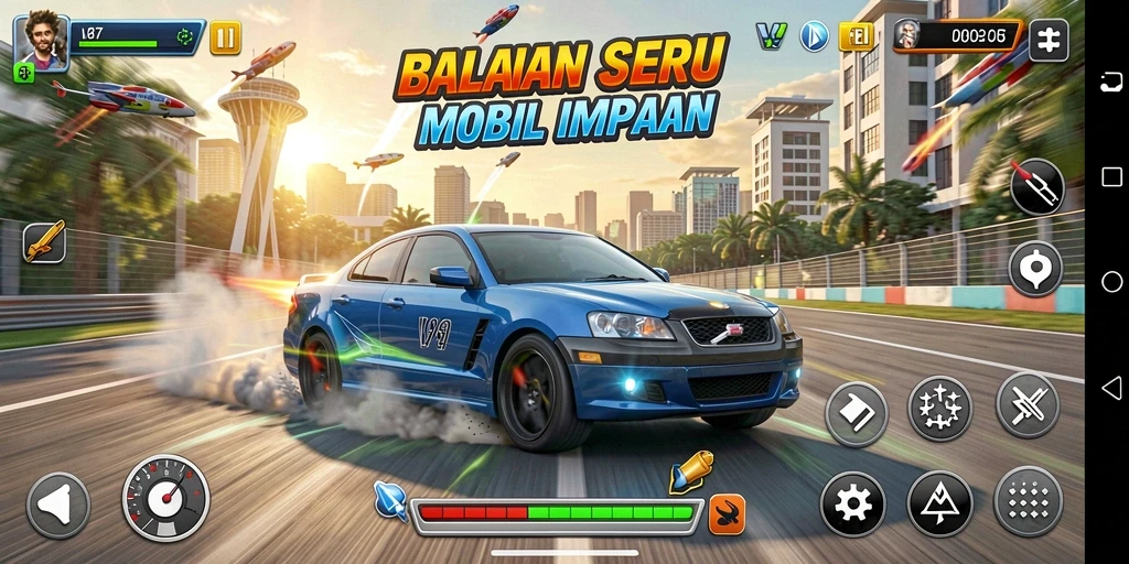 Gameplay seru V87 dengan balapan mobil mendebarkan.