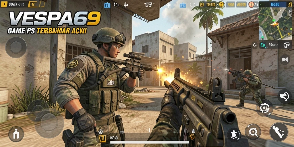 Tampilan gameplay seru di VESPA69 dengan aksi tembak-menembak yang intens.