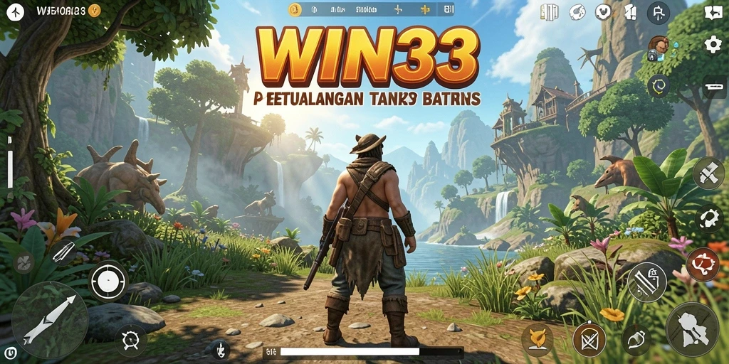 Screenshot gameplay WIN33 menampilkan pemandangan indah dunia terbuka.